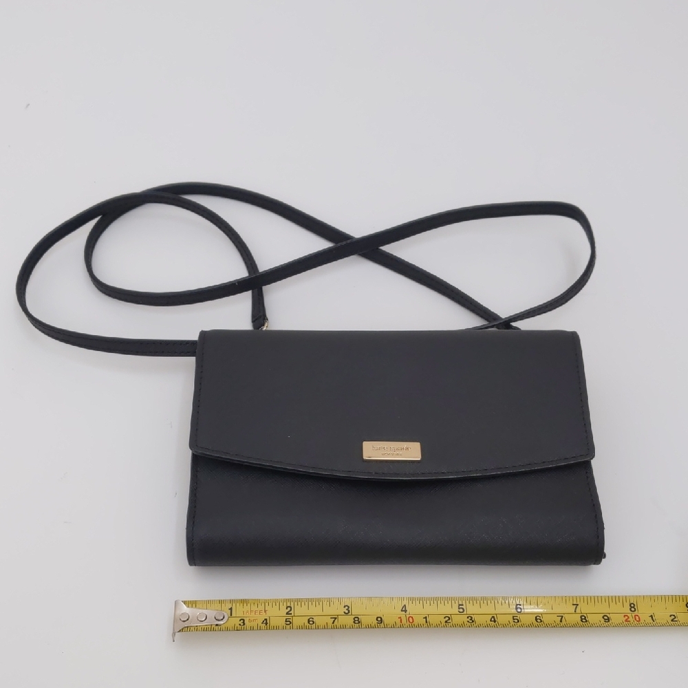 kate spade Black Leather Crossbody Wallet with Gold Plaque